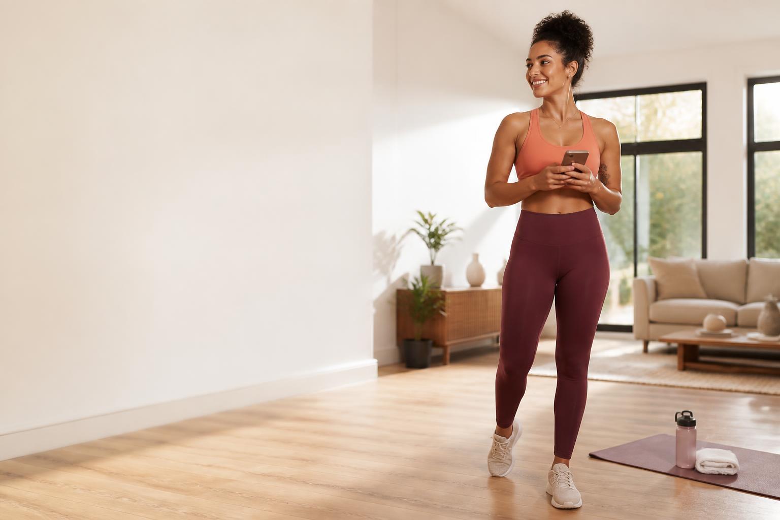 Mulher se preparando para seguir sua rotina de exercícios com o 21 Reset